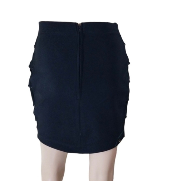 VTG Marcello Soltan Women's Black Suede Leather Mini Skirt Sz Vtg 3/Small Tiered - Picture 3 of 7